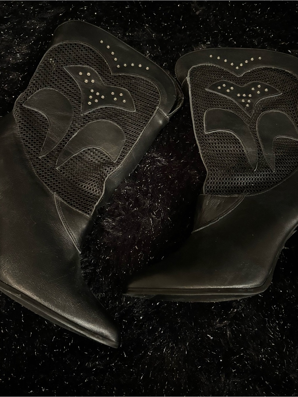 Vintage 80s Studded Genuine Leather Mesh Boots